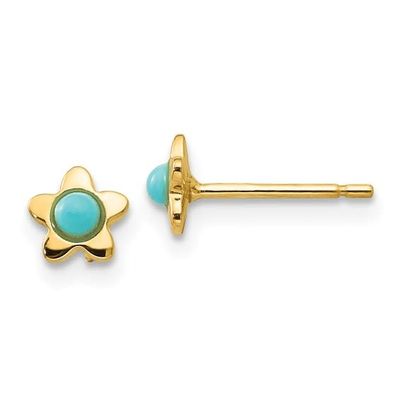 14K Y/G Polished Star and Turquoise Stud Earrings
