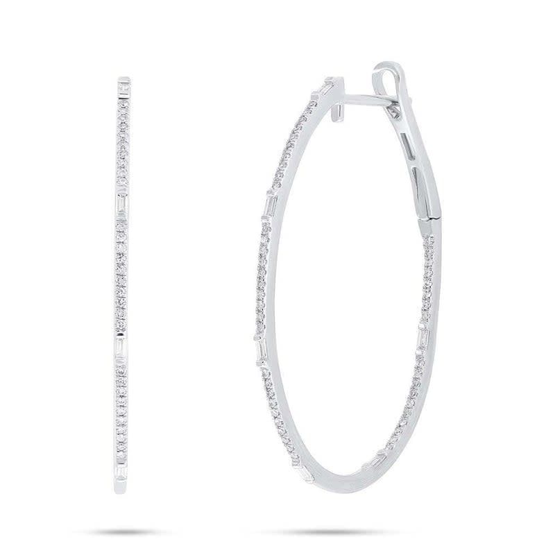 14K W/G Oval Diamond Hoop Earrings, D: 0.44ct