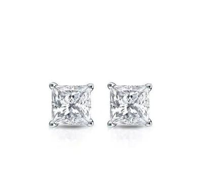 18K W/G Princess Cut Diamond Studs, D: 0.82ct