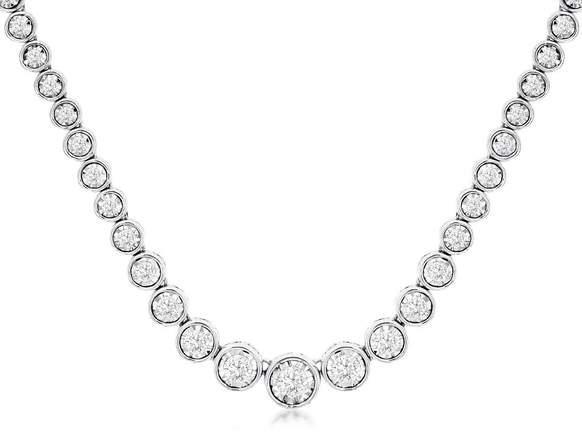 14K W/G Bezel Set Diamond Tennis Necklace, D: 1.50ct