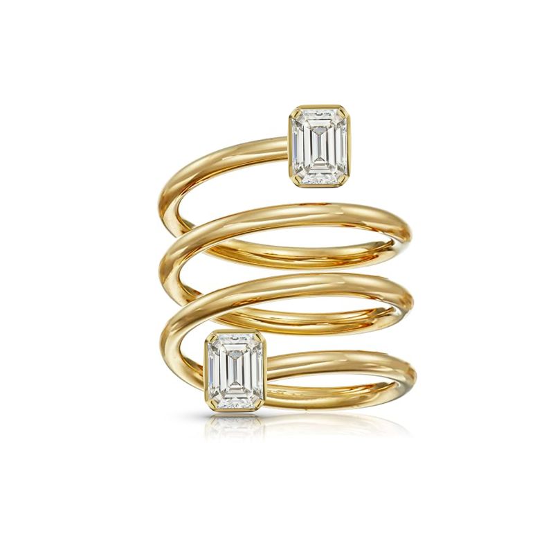14K Y/G Emerald Cut Bezel Set Wrap Ring, D: 0.55ct