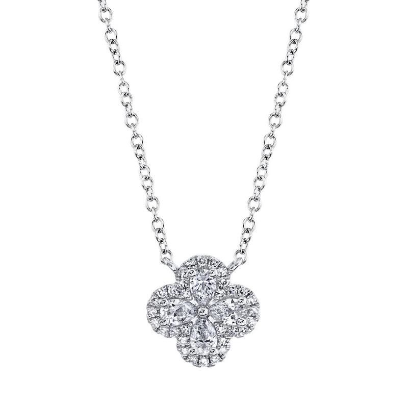 14K W/G Diamond Clover Necklace, D: 0.41ct