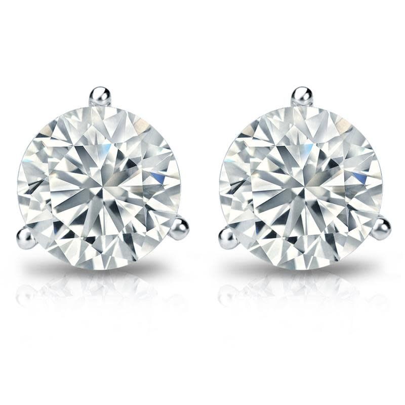 14K W/G Martini Setting Diamond Studs, D: 3.04ct