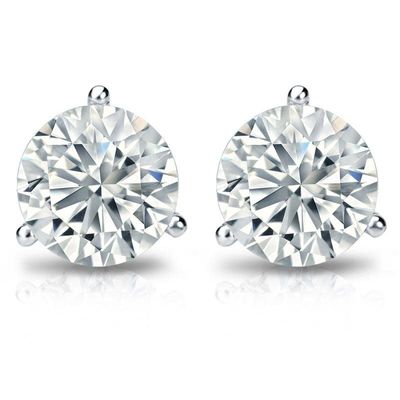 14K W/G Martini Setting Diamond Studs, D: 3.04ct