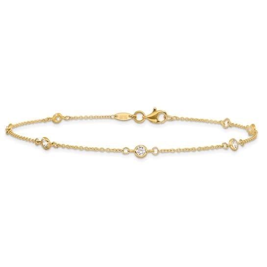 14K Y/G CZ By The Yard Anklet, 9&quot; ext