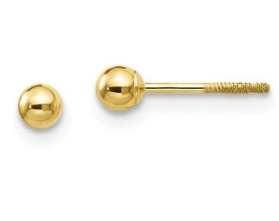 14K Y/G 3mm Ball Stud Earrings, screw backs