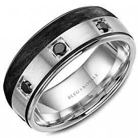 AL- 14K W/G &amp; Carbon Fiber &amp; Blk Diamond 8.5mm Band, D: 0.42ct