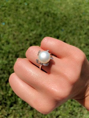 14K W/G Fresh Water Mabe Pearl &amp; Diamond Ring, 11mm, D: 0.05ct