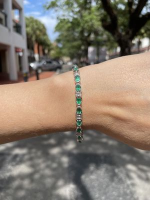 14K W/G Oval Emerald &amp; Dia Bracelet, E: 4.49ct, D: 0.30ct