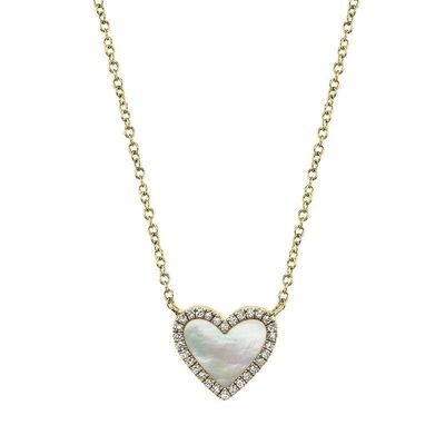 14K Y/G Mother of Pearl &amp; Diamond Heart Necklace, MOP: 0.56ct, D: 0.09ct