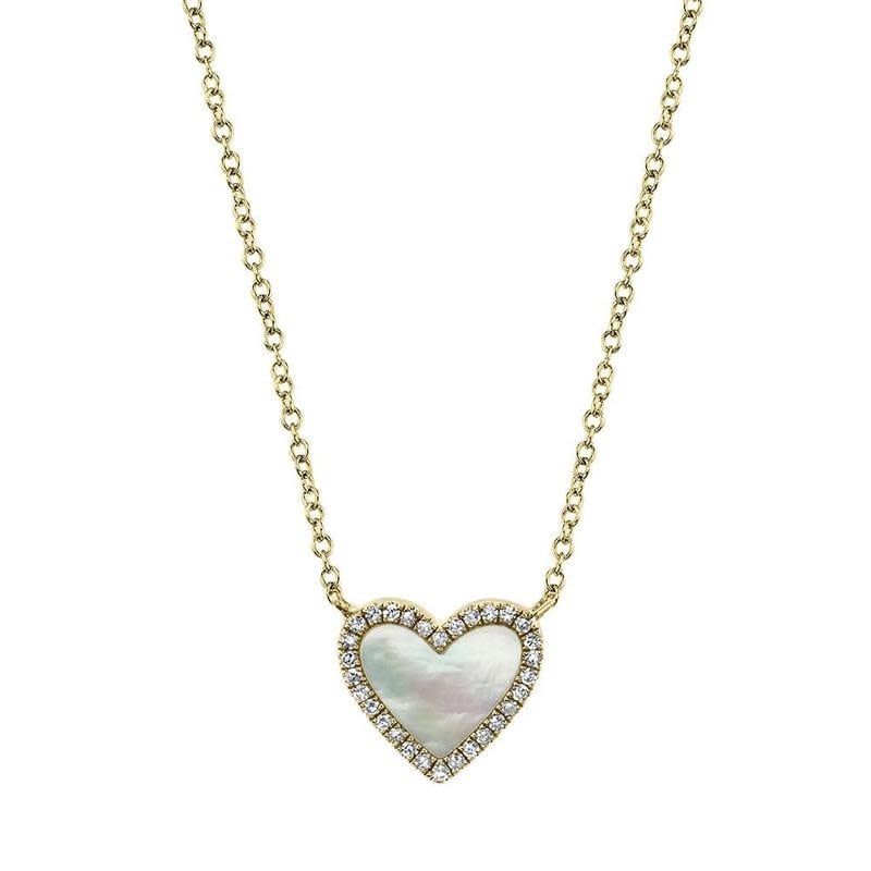 14K Y/G Mother of Pearl &amp; Diamond Heart Necklace, MOP: 0.56ct, D: 0.09ct