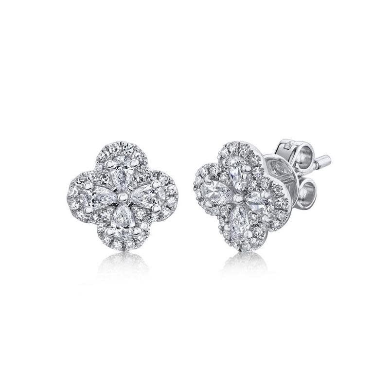 14K W/G Diamond Clover Stud Earrings, D: 0.60ct