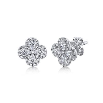 14K W/G Diamond Clover Stud Earrings, D: 0.60ct