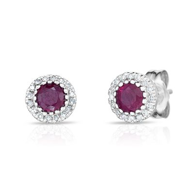 14K W/G Ruby and Diamond Studs, R: 0.63ct, D: 0.09ct