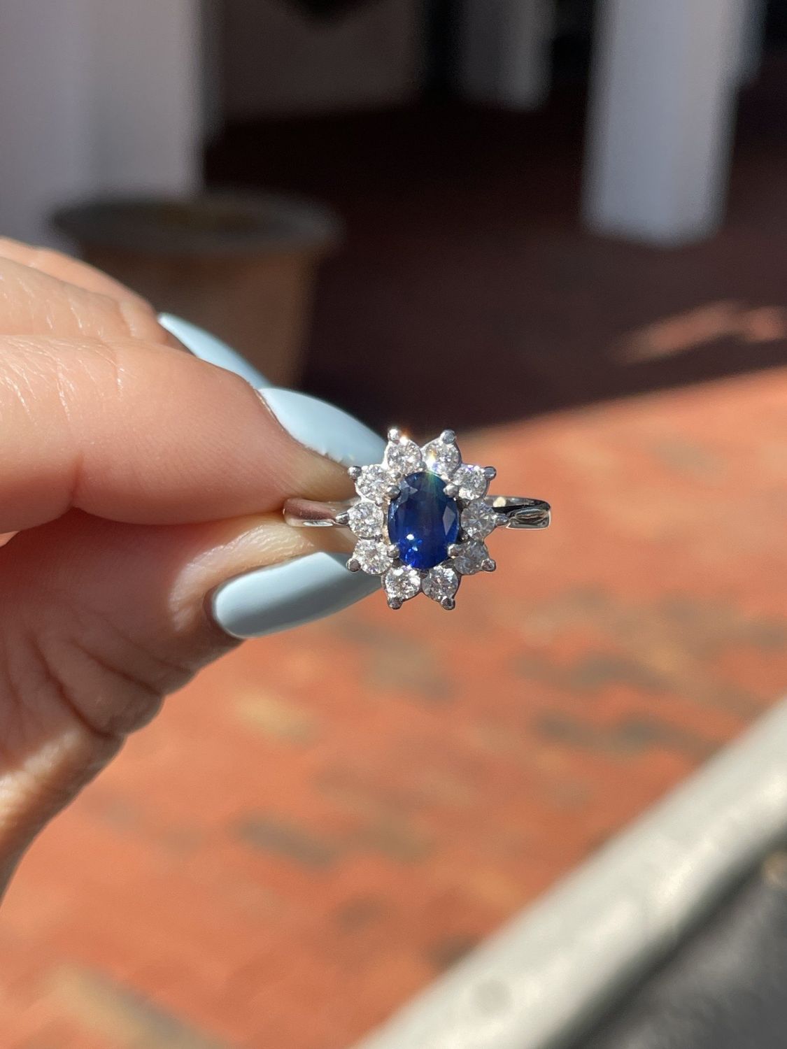 14K W/G Sapphire &amp; Dia Ring, S: 1.20cts,  D: 0.50cts