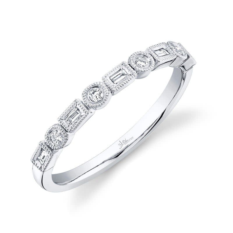 14K W/G Baguette &amp; Round Diamond Stackable  Ring, D: 0.14ct