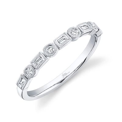 14K W/G Baguette &amp; Round Diamond Stackable  Ring, D: 0.14ct