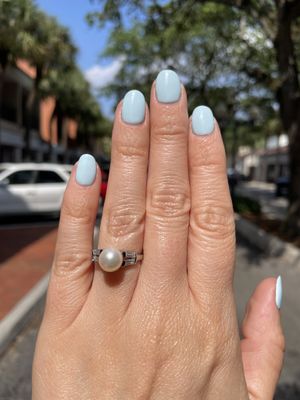 Platinum Diamond and Pearl Ring, P: 8mm