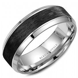 AL- 14K W/G 7.5mm Carbon Fiber Inlay, Beveled Edges Band