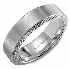 AL- 14K W/G 6.5mm Band- Sandpaper Finish &amp; Rope Edges