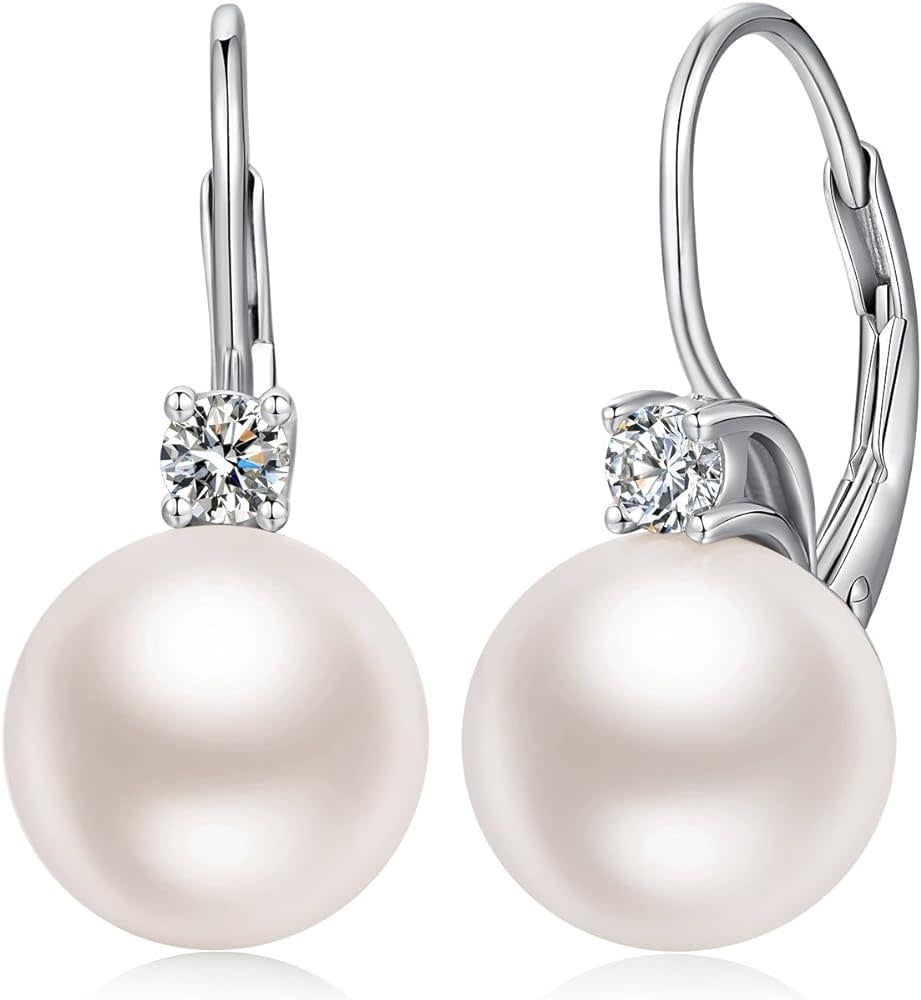14K W/G South Sea Pearl &amp; Diamond Earrings, P: 11.5mm, D: 0.16ct