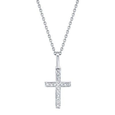 14K W/G Petite Pave Diamond Cross, D: 0.06ct