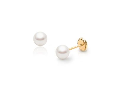 14K Y/G Pearl Stud Earrings, 5mm, Screw back