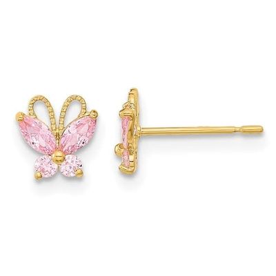 14K Y/G Pink Cubic Zirconia Butterfly Earrings