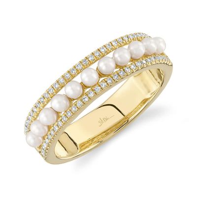 14K Y/G Pearl and Diamond Ring, D: 0.14ct