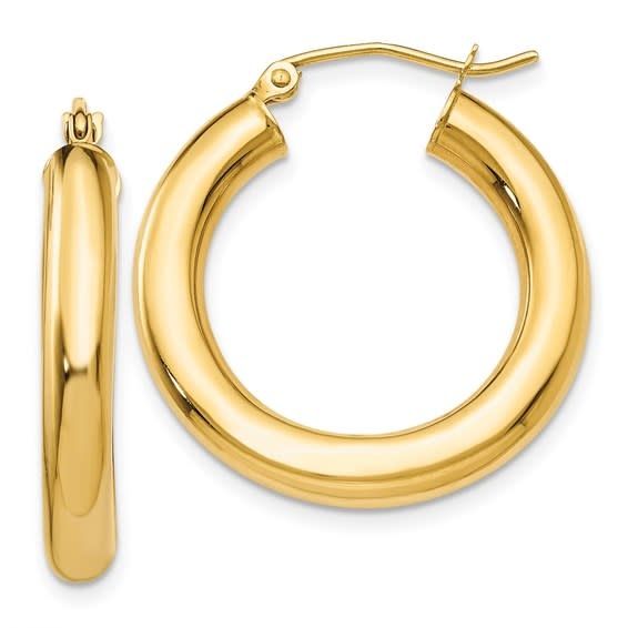 14K 4mm Lightweight Classic Tube Hoop Earrings, 1&quot;, 1.85dwts
