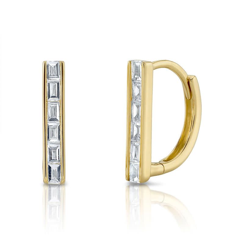 14K Y/G Straight Line Baguette Diamond Huggies, D: 0.23ct