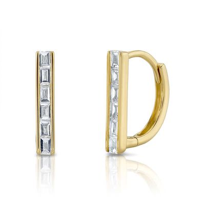 14K Y/G Straight Line Baguette Diamond Huggies, D: 0.23ct