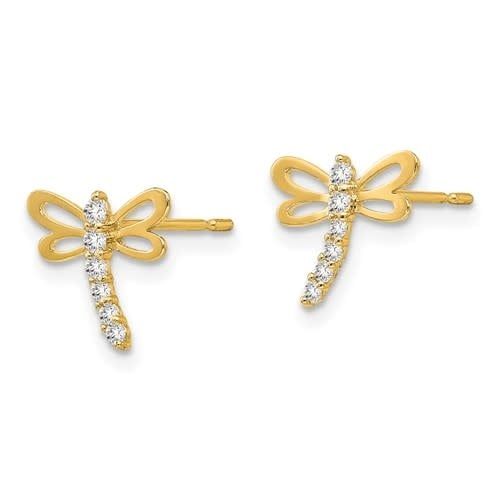 14K Y/G Dragonfly Earrings with Cubic Zirconias