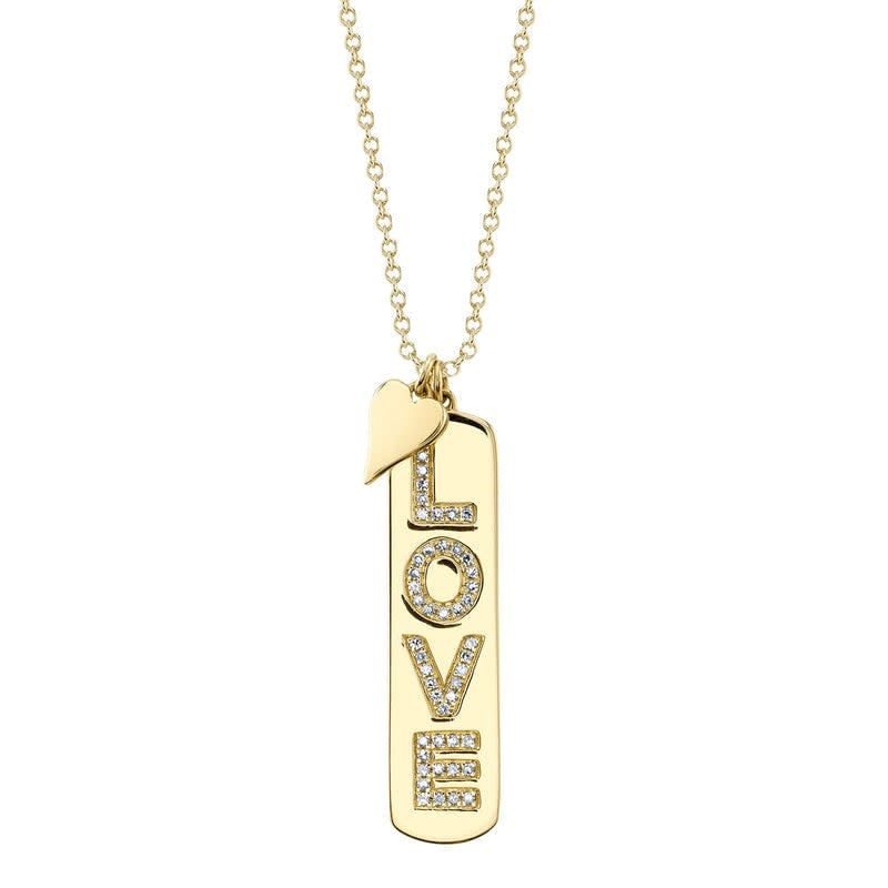 14K Y/G Diamond LOVE Dogtag Necklace, D: 0.11ct