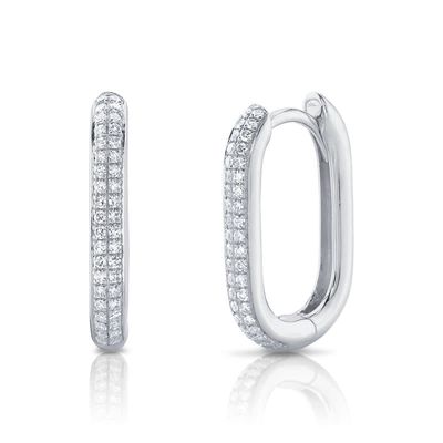 14K W/G Diamond PaperClip Hoop Earrings, D: 0.18ct