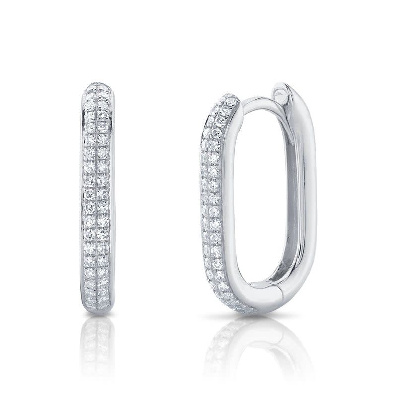 14K W/G Diamond PaperClip Hoop Earrings, D: 0.18ct