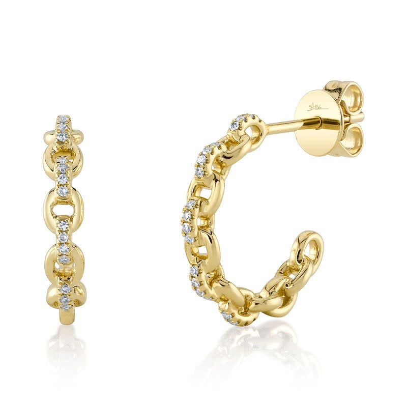 14K Y/G Diamond Link Hoop Earrings, D: 0.10ct