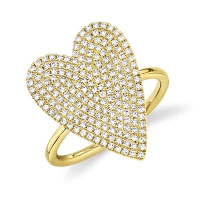 14K Y/G Large Pave Heart Ring, D: 0.56ct