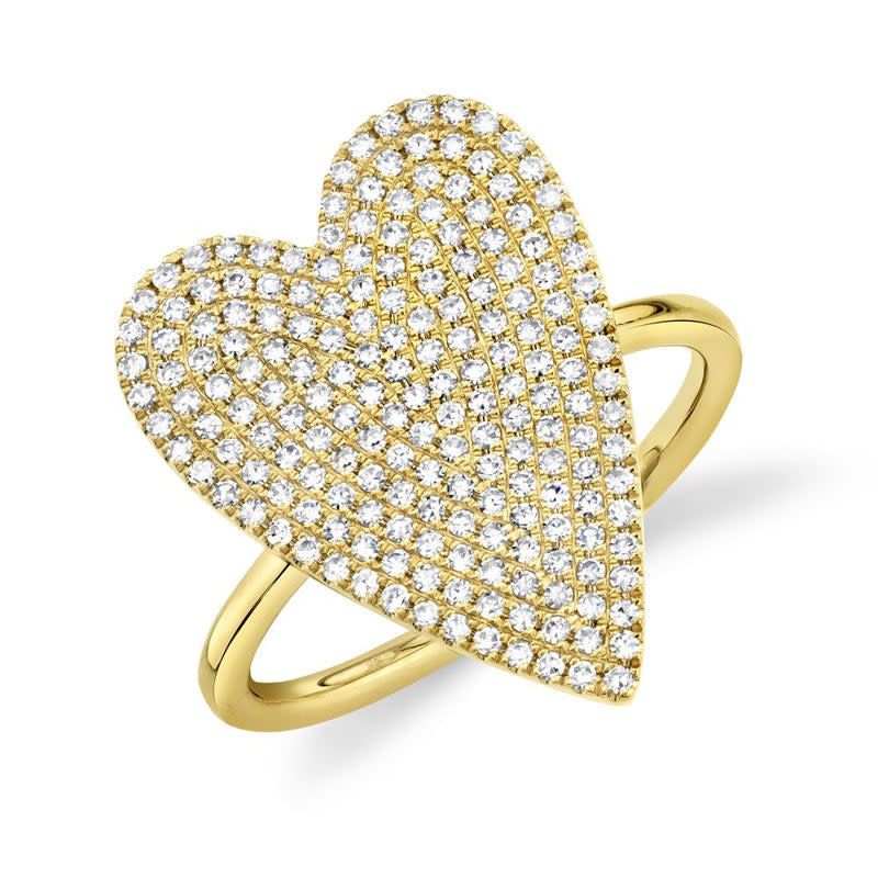 14K Y/G Large Pave Heart Ring, D: 0.56ct