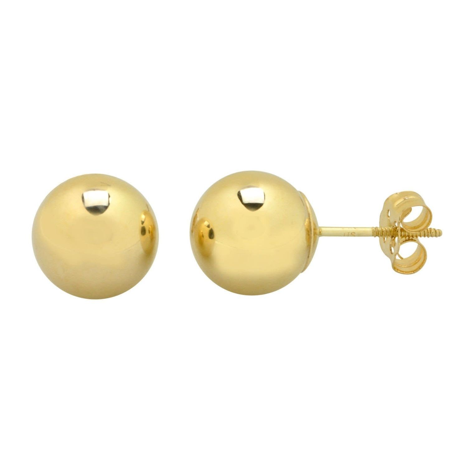 14K Y/G 6mm Ball Stud Earrings, screw back