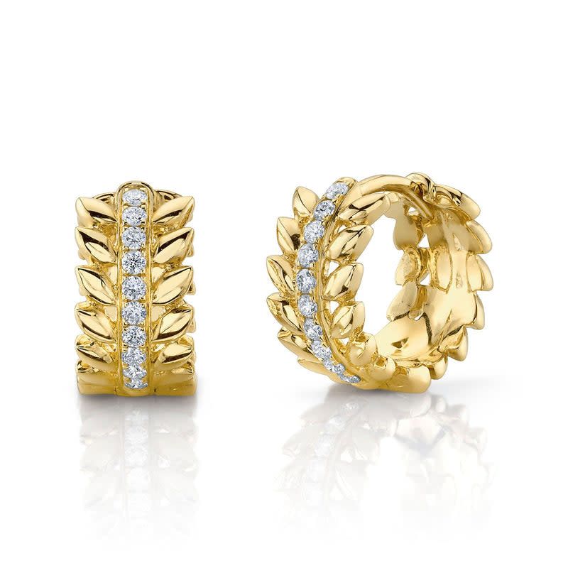 14K Y/G Diamond Illusion Designer Huggie Earrings, D: 0.20ct