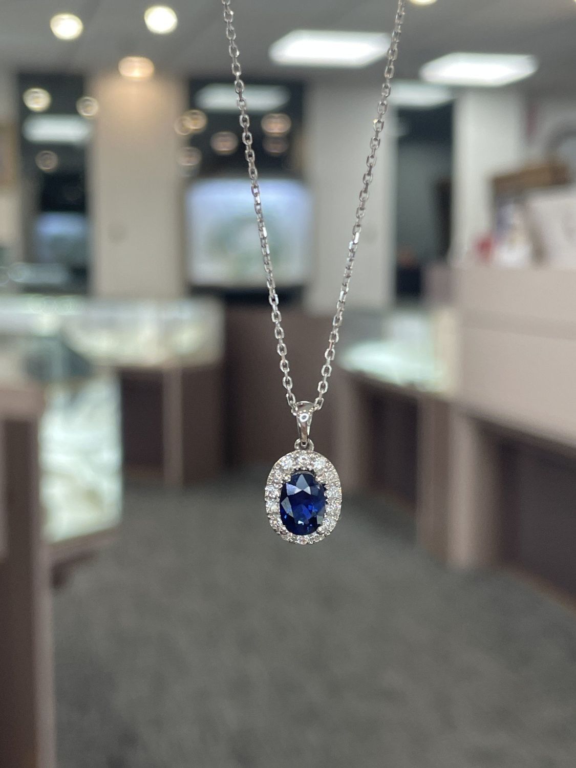 18K W/G Sapphire &amp; Diamond Pendant, S: 1.49ct, D: 0.27ct