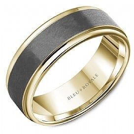 14K Y/G Carbon Fiber Band with Sandpaper Top &amp; High Polish Edges - 8.5mm