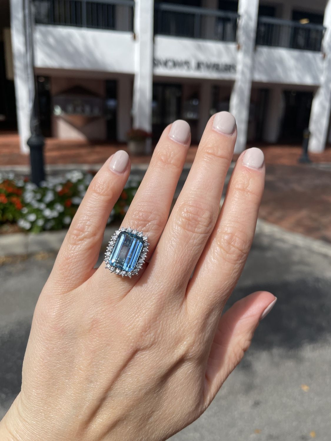 18K W/G Aqua &amp; Diamond Ring, A: 6.92ct, D: 0.50ct