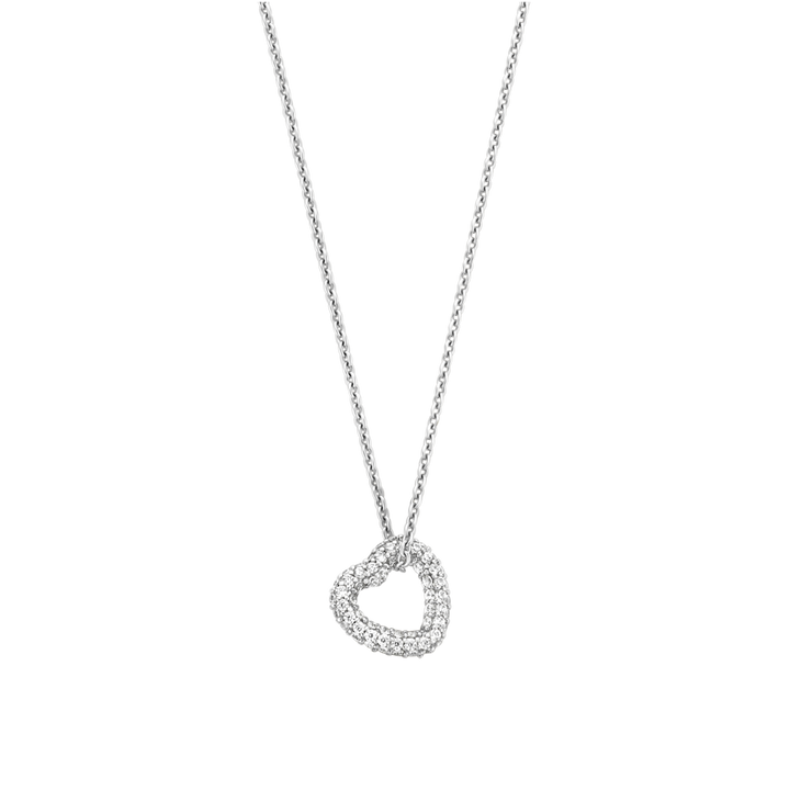 Silver Pave Heart Necklace