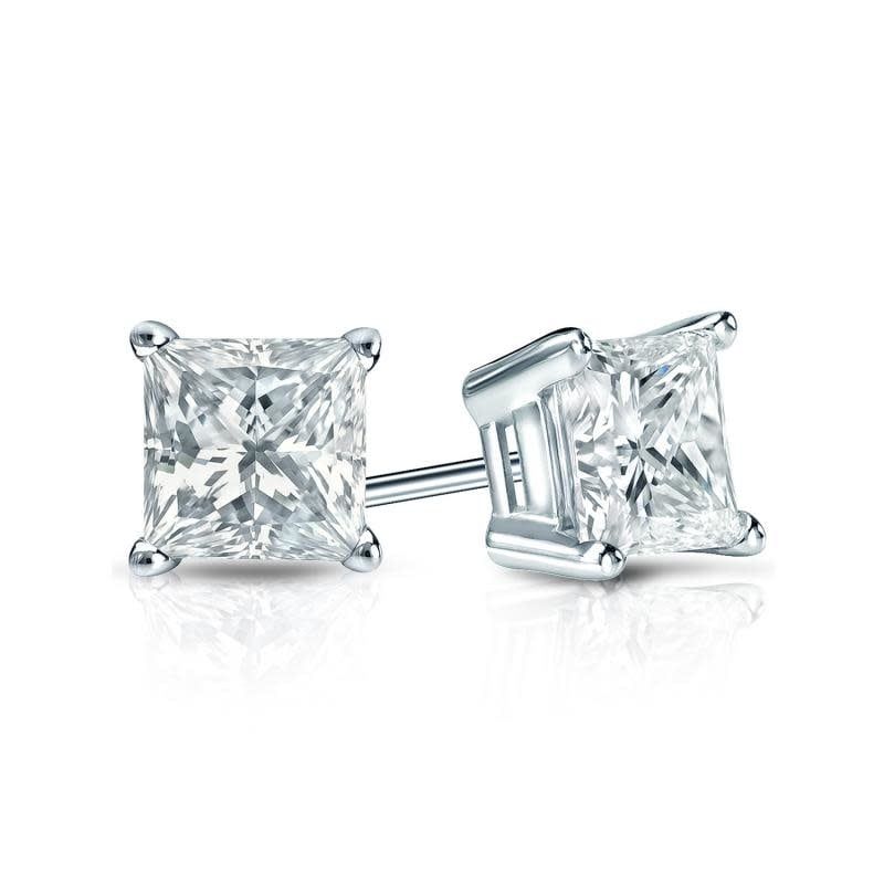 18K W/G Princess Cut Diamond Studs, D: 1.43ct