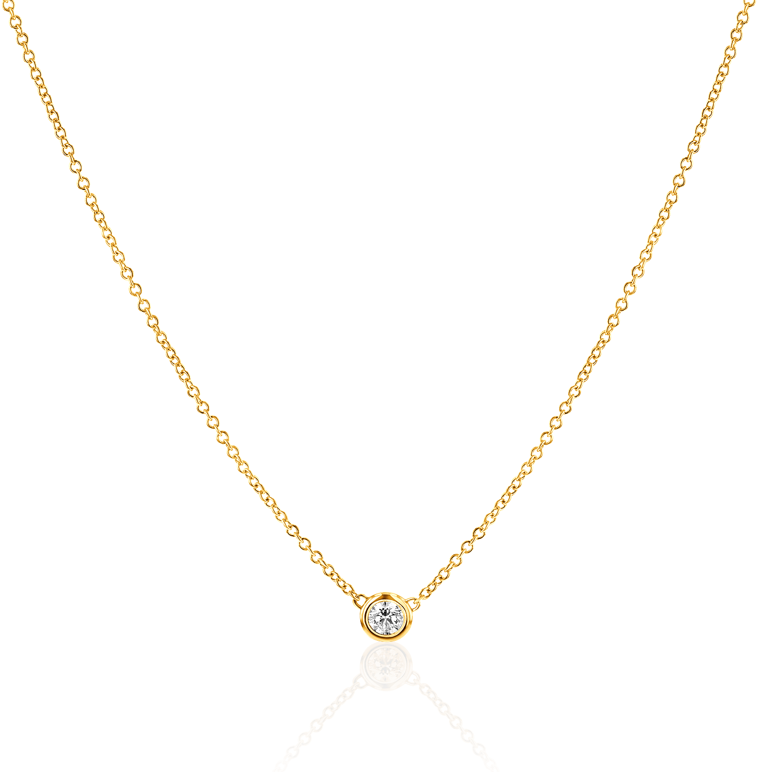 18K Y/G Petite Bezel Set Diamond Necklace with adjustable Chain, D: 0.23ct