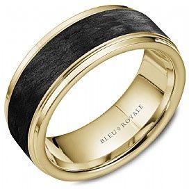 AL- 14K Y/G 8.5mm Carbon Fiber Band- Sandpaper Top &amp; High Polish Edges
