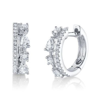 14K W/G Double Row Diamond Huggie Earrings, D: 0.43ct
