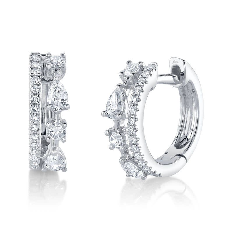 14K W/G Double Row Diamond Huggie Earrings, D: 0.43ct